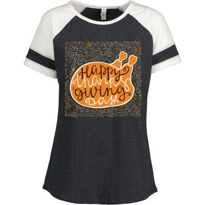 Happy Thanksgiving Day Turkey Pumpkin Logo Enza Ladies Jersey Colorblock Tee