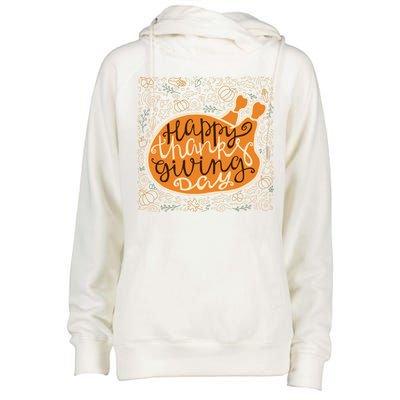 Happy Thanksgiving Day Turkey Pumpkin Logo Womens Funnel Neck Pullover Hood