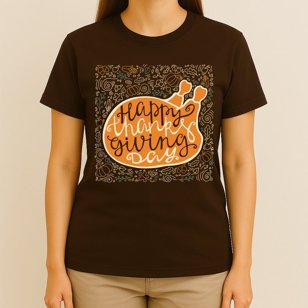 Happy Thanksgiving Day Turkey Pumpkin Logo T-Shirt