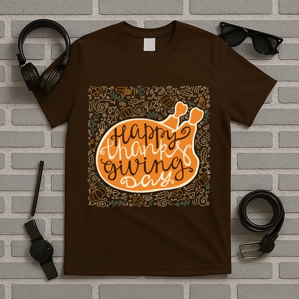Happy Thanksgiving Day Turkey Pumpkin Logo T-Shirt