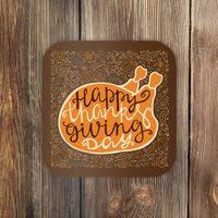 Happy Thanksgiving Day Turkey Pumpkin Logo Coaster