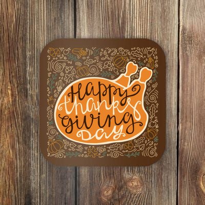 Happy Thanksgiving Day Turkey Pumpkin Logo Coaster