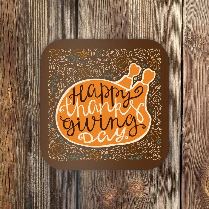 Happy Thanksgiving Day Turkey Pumpkin Logo Coaster