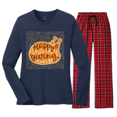 Happy Thanksgiving Day Turkey Pumpkin Logo Women's Long Sleeve Flannel Pajama Set 