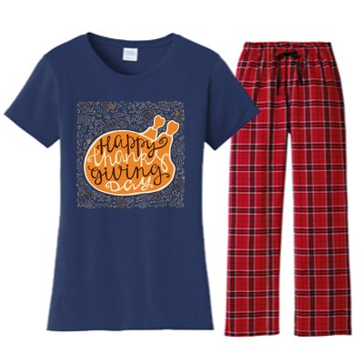 Happy Thanksgiving Day Turkey Pumpkin Logo Women's Flannel Pajama Set