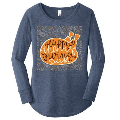 Happy Thanksgiving Day Turkey Pumpkin Logo Women's Perfect Tri Tunic Long Sleeve Shirt