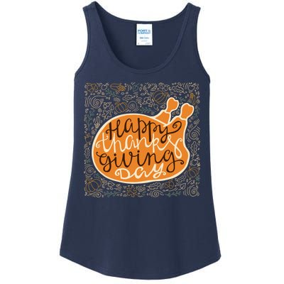 Happy Thanksgiving Day Turkey Pumpkin Logo Ladies Essential Tank