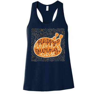 Happy Thanksgiving Day Turkey Pumpkin Logo Women's Racerback Tank