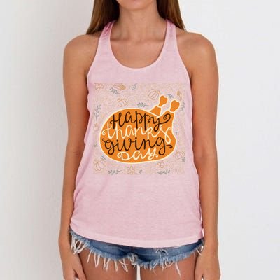 Happy Thanksgiving Day Turkey Pumpkin Logo Women's Knotted Racerback Tank