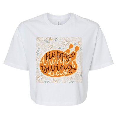 Happy Thanksgiving Day Turkey Pumpkin Logo Bella+Canvas Jersey Crop Tee