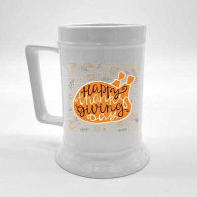 Happy Thanksgiving Day Turkey Pumpkin Logo Beer Stein