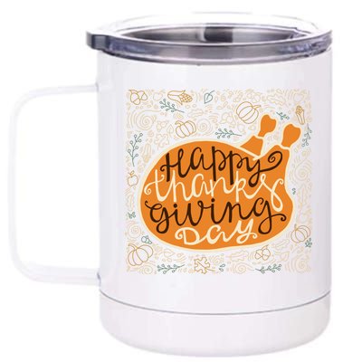 Happy Thanksgiving Day Turkey Pumpkin Logo 12 oz Stainless Steel Tumbler Cup