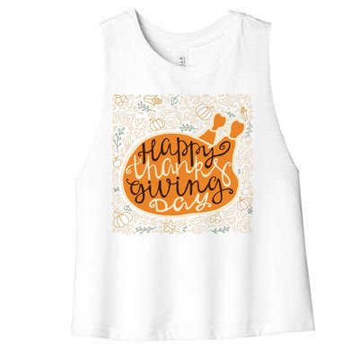 Happy Thanksgiving Day Turkey Pumpkin Logo Women's Racerback Cropped Tank