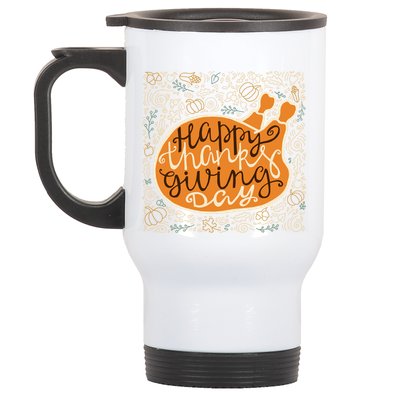 Happy Thanksgiving Day Turkey Pumpkin Logo Stainless Steel Travel Mug