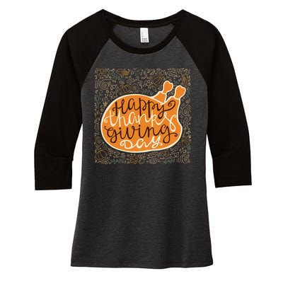 Happy Thanksgiving Day Turkey Pumpkin Logo Women's Tri-Blend 3/4-Sleeve Raglan Shirt