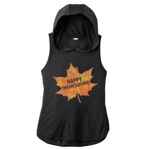 Happy Thanksgiving Fall Leaf Ladies PosiCharge Tri-Blend Wicking Draft Hoodie Tank