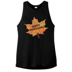 Happy Thanksgiving Fall Leaf Ladies PosiCharge Tri-Blend Wicking Tank