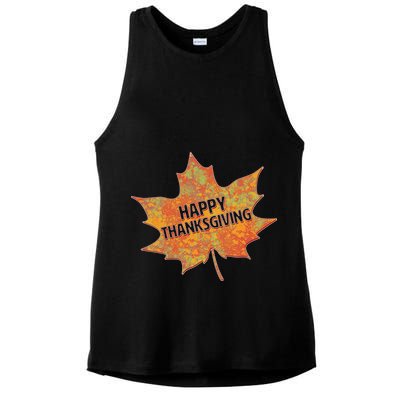 Happy Thanksgiving Fall Leaf Ladies PosiCharge Tri-Blend Wicking Tank