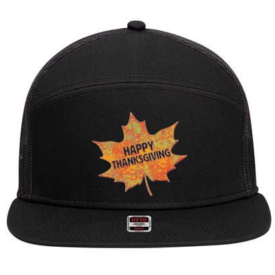 Happy Thanksgiving Fall Leaf 7 Panel Mesh Trucker Snapback Hat