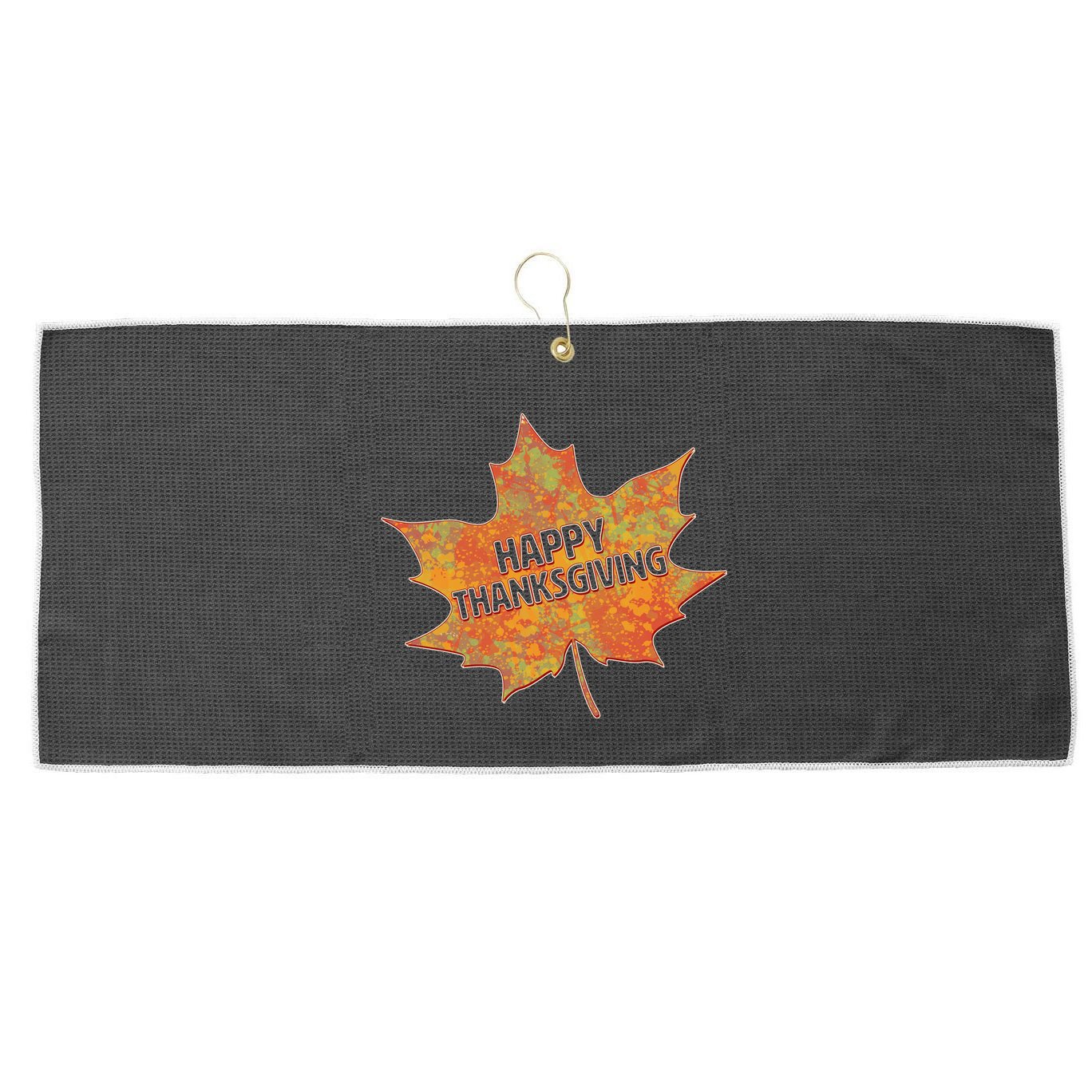 Happy Thanksgiving Fall Leaf Large Microfiber Waffle Golf Towel