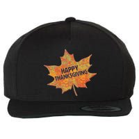 Happy Thanksgiving Fall Leaf Wool Snapback Cap