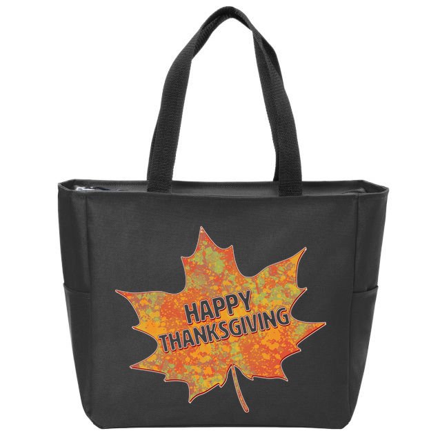 Happy Thanksgiving Fall Leaf Zip Tote Bag