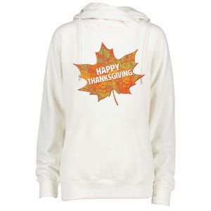 Happy Thanksgiving Fall Leaf Womens Funnel Neck Pullover Hood