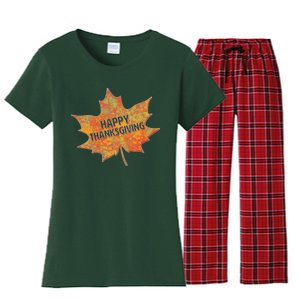 Happy Thanksgiving Fall Leaf Women's Flannel Pajama Set