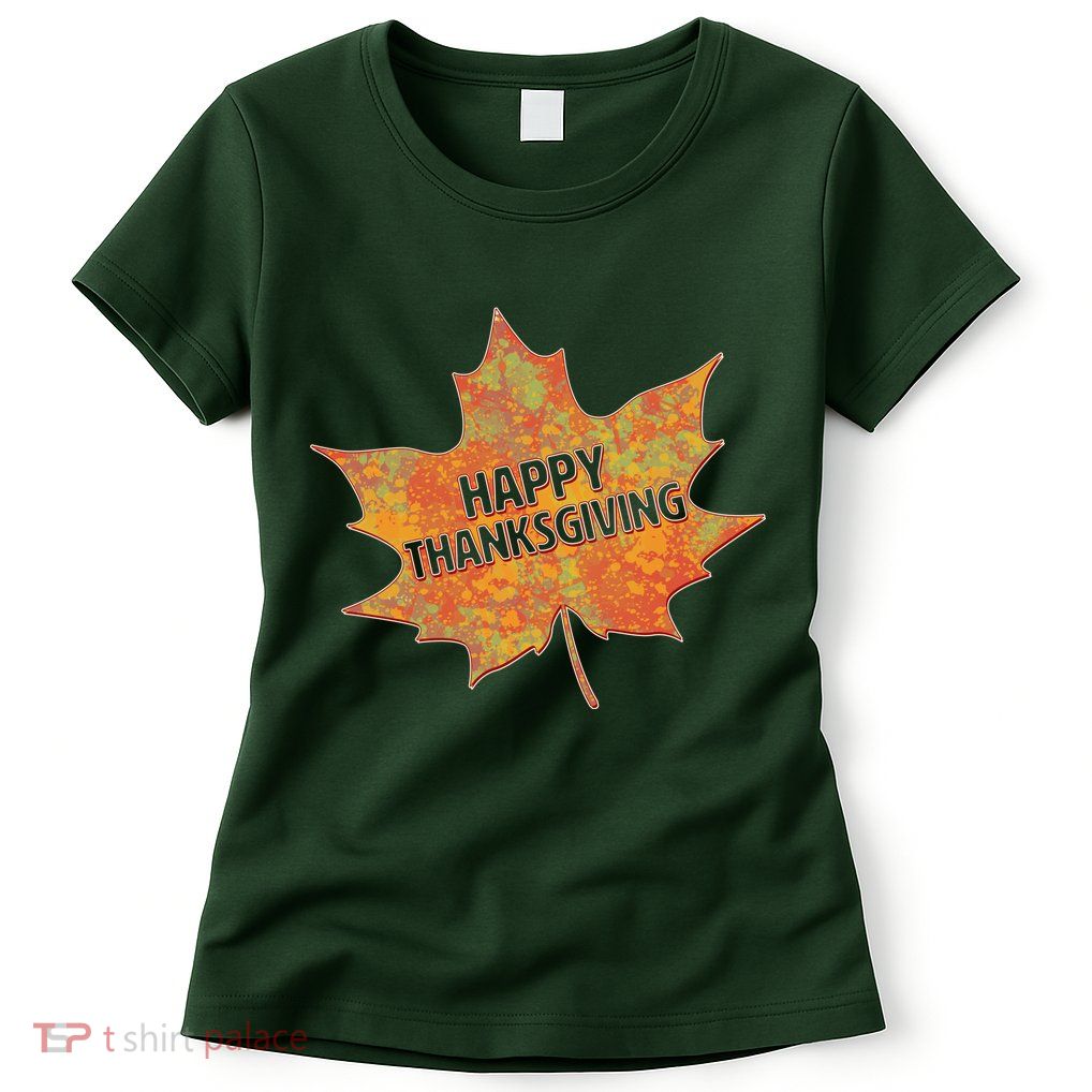 Happy Thanksgiving Fall Leaf Womens T-Shirt