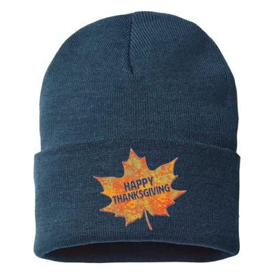 Happy Thanksgiving Fall Leaf Sustainable Knit Beanie