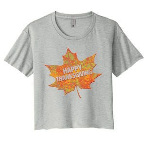 Happy Thanksgiving Fall Leaf Women's Crop Top Tee