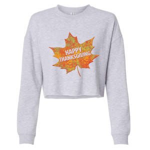 Happy Thanksgiving Fall Leaf Cropped Pullover Crew