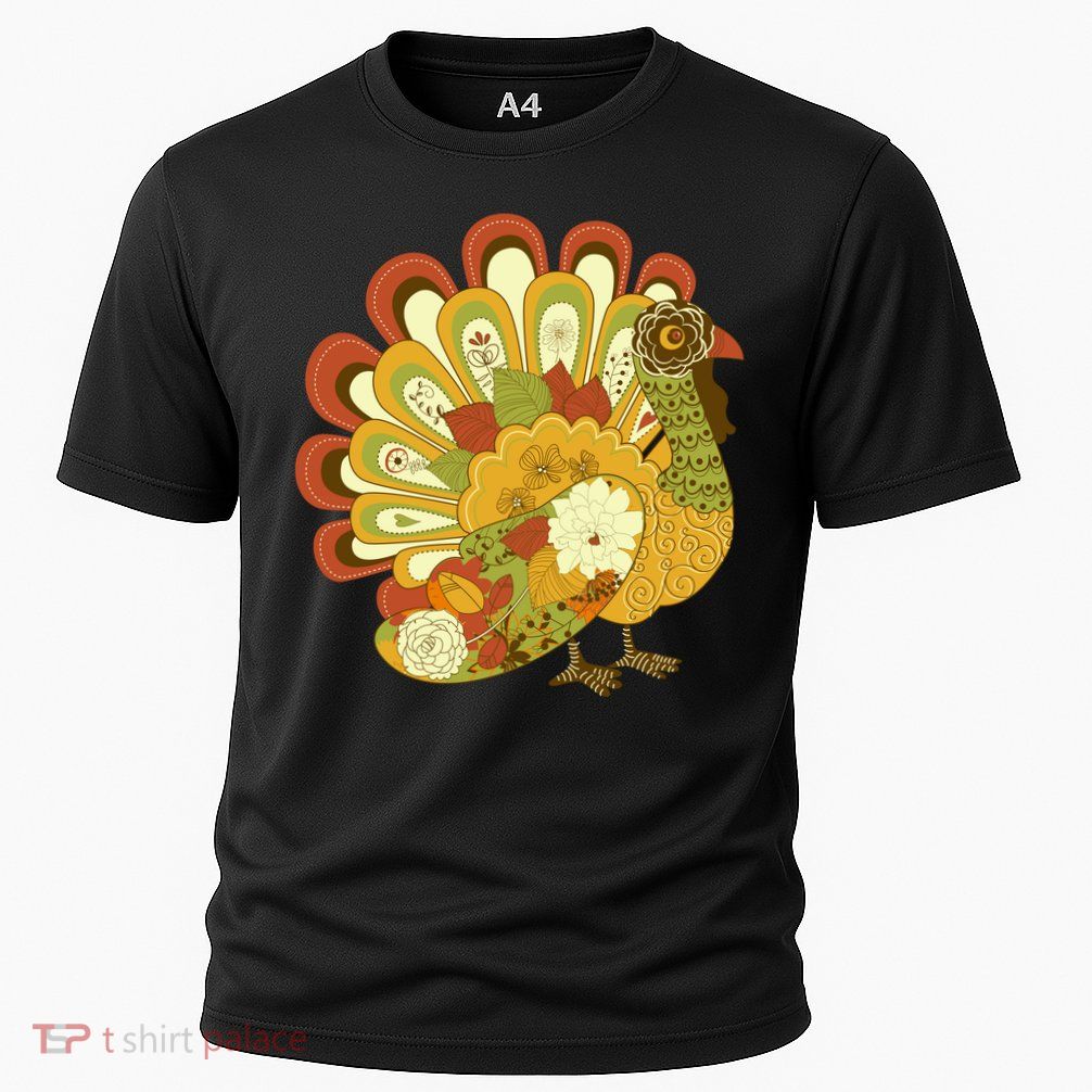 Happy Thanksgiving Floral Turkey Cooling Performance Crew T-Shirt