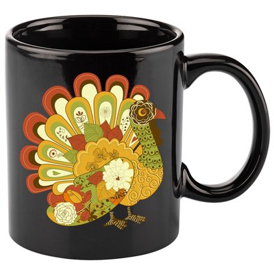 Happy Thanksgiving Floral Turkey 11oz C Handle Ceramic Mug