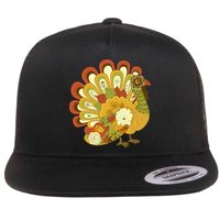 Happy Thanksgiving Floral Turkey Flatbill Hat