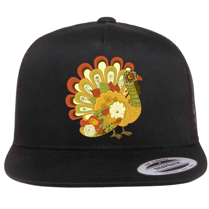 Happy Thanksgiving Floral Turkey Flatbill Hat
