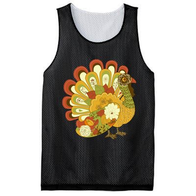 Happy Thanksgiving Floral Turkey Mesh Reversible Basketball Jersey Tank
