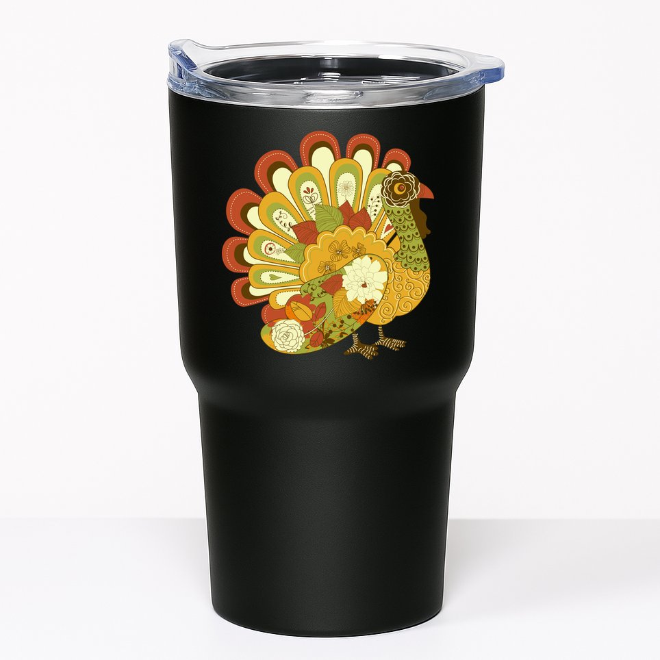 Happy Thanksgiving Floral Turkey Tumbler