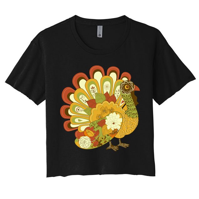 Happy Thanksgiving Floral Turkey Crop Top