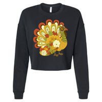 Happy Thanksgiving Floral Turkey Cropped Pullover Crew