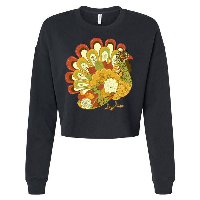 Happy Thanksgiving Floral Turkey Cropped Pullover Crew