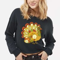 Happy Thanksgiving Floral Turkey Cropped Pullover Crew