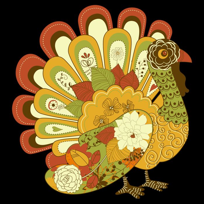 Happy Thanksgiving Floral Turkey Cropped Pullover Crew