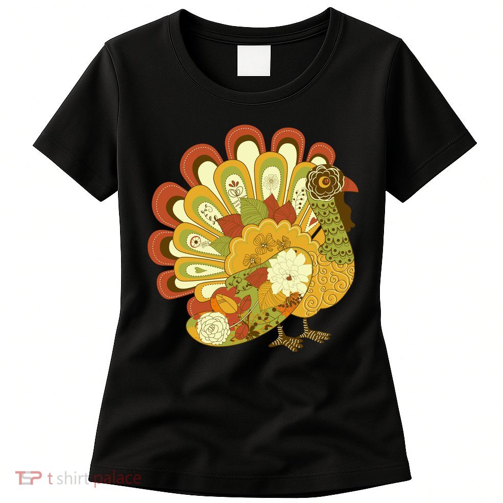Happy Thanksgiving Floral Turkey Womens T-Shirt