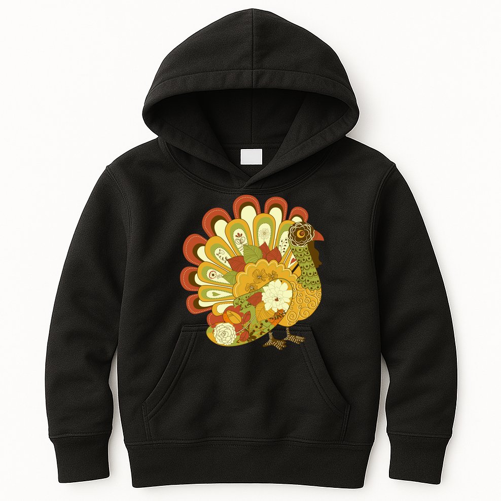 Happy Thanksgiving Floral Turkey Kids Hoodie