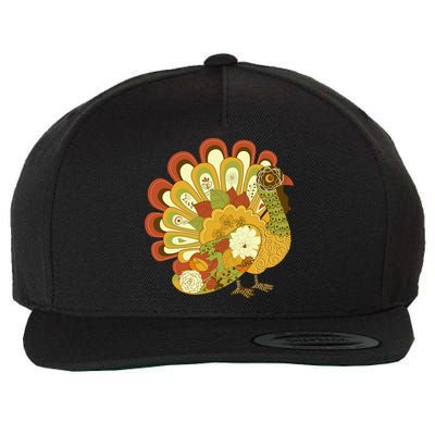 Happy Thanksgiving Floral Turkey Wool Snapback Cap