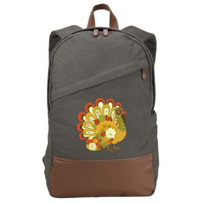 Happy Thanksgiving Floral Turkey Cotton Canvas Backpack