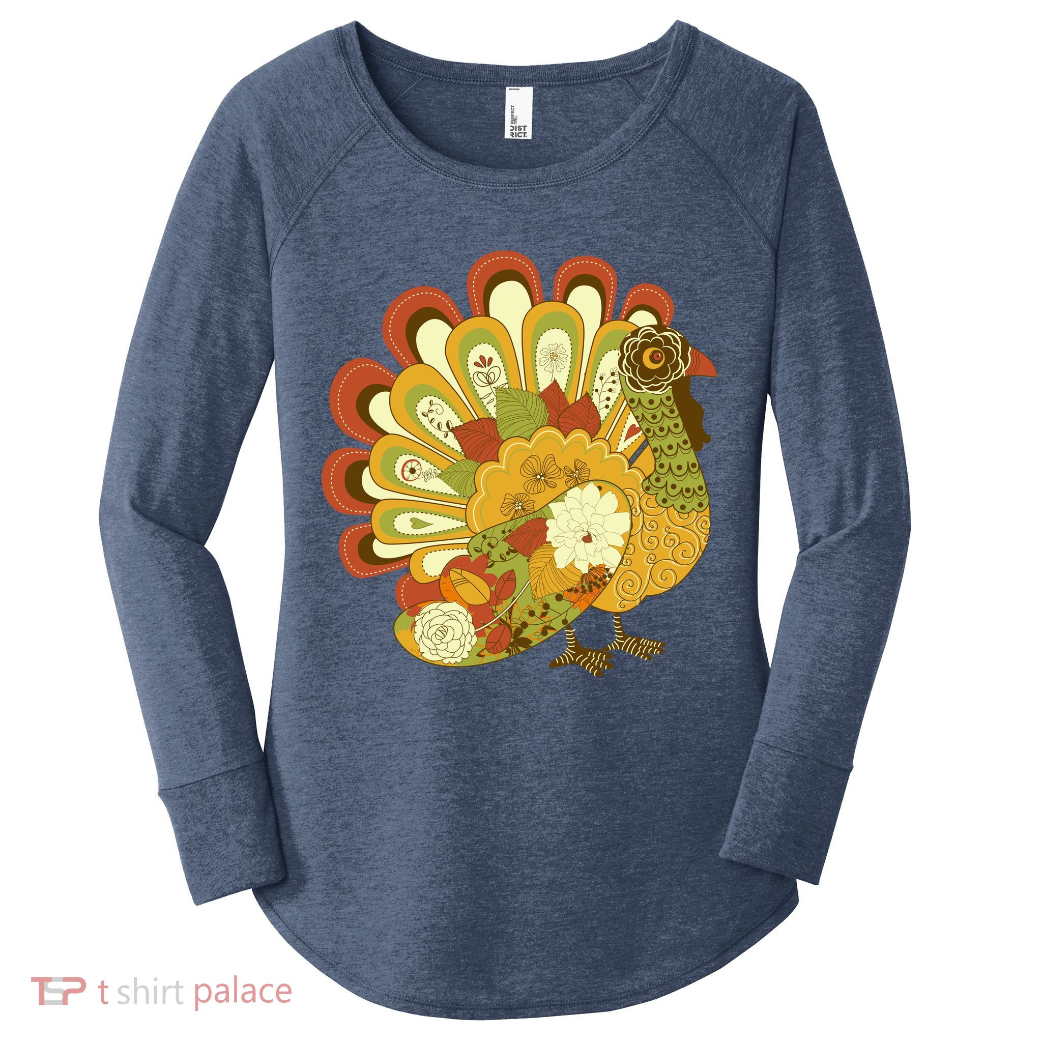 Happy Thanksgiving Floral Turkey Women's Perfect Tri Tunic Long Sleeve Shirt