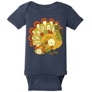 Happy Thanksgiving Floral Turkey Baby Bodysuit