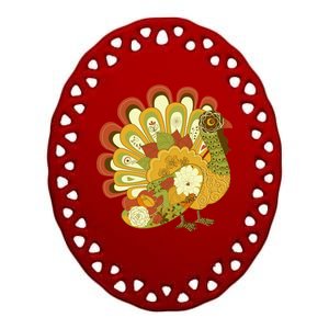 Happy Thanksgiving Floral Turkey Ceramic Oval Ornament